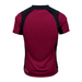 The Lydney CC Pro T20 Short Sleeve Match Shirt by Gray Nicolls features maroon fabric with black side panels and an intricate lighter maroon geometric back pattern—perfect for a stylish look at any T20 match.