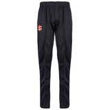 The Gray Nicolls Matrix V2 Match Trousers are black athletic track pants featuring an elastic waistband, straight-leg design, and a small red, white, and black logo on the upper left thigh. Inspired by Matrix V2 cricket trousers.