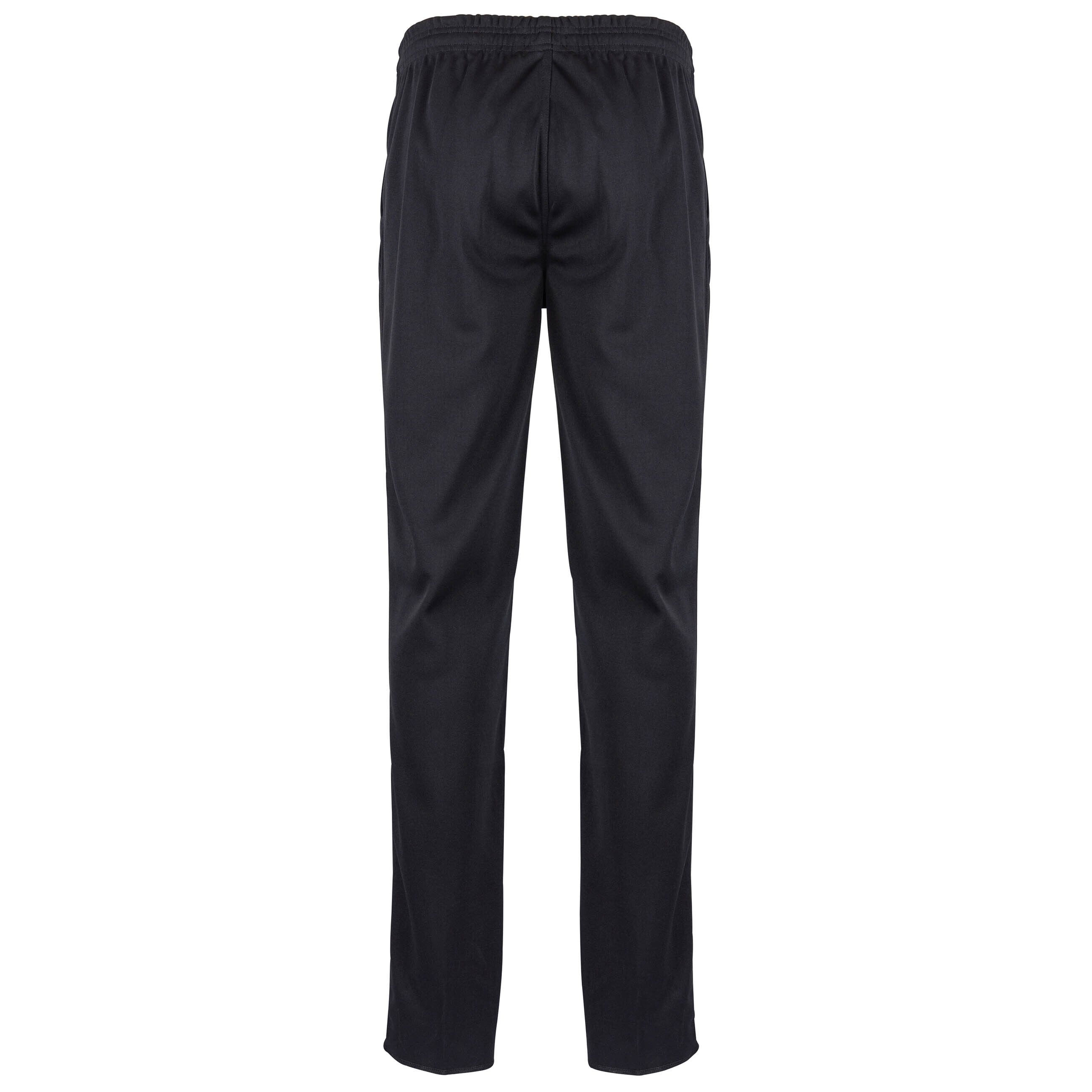 Back view of Gray Nicolls Lydney CC Matrix V2 Black Match Trousers featuring an elastic waistband and straight legs—ideal for cricket fans seeking comfort and style, with no visible pockets or designs.