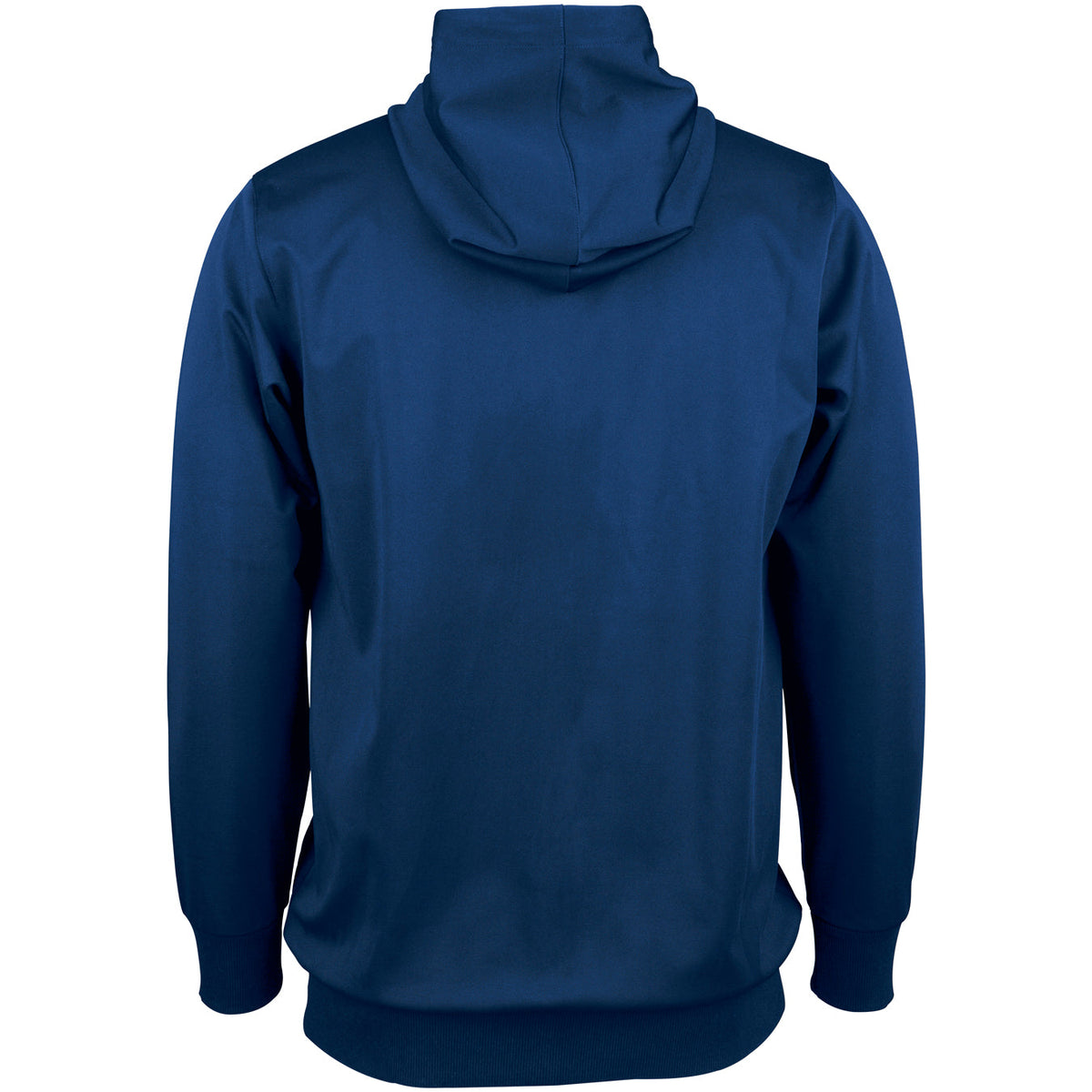 A plain dark blue polyester hooded top by Gray Nicolls, shown from the back with long sleeves, ribbed cuffs, and a relaxed fit—ideal for fans of the Arcadians Nine Elms CC Pro Performance Hooded Top.