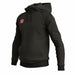 The Gray Nicolls GTS Junior Hoodie is a black technical hoodie with a front pocket, drawstring hood, and a small red and white rectangular logo on the left chest. Displayed on an invisible mannequin against a white background.