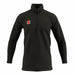The Gray Nicolls GTS Junior 1/4 Zip Fleece is a black, slim-fit pullover with long sleeves, a quarter zip, and a small brand logo on the left chest. Its design is simple and modern with no hood or extra patterns.