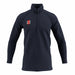 The Gray Nicolls GTS Junior 1/4 Zip Fleece is a dark navy slim fit pullover with long sleeves and a small rectangular red, white, and black logo on the left chest, shown on a plain white background.