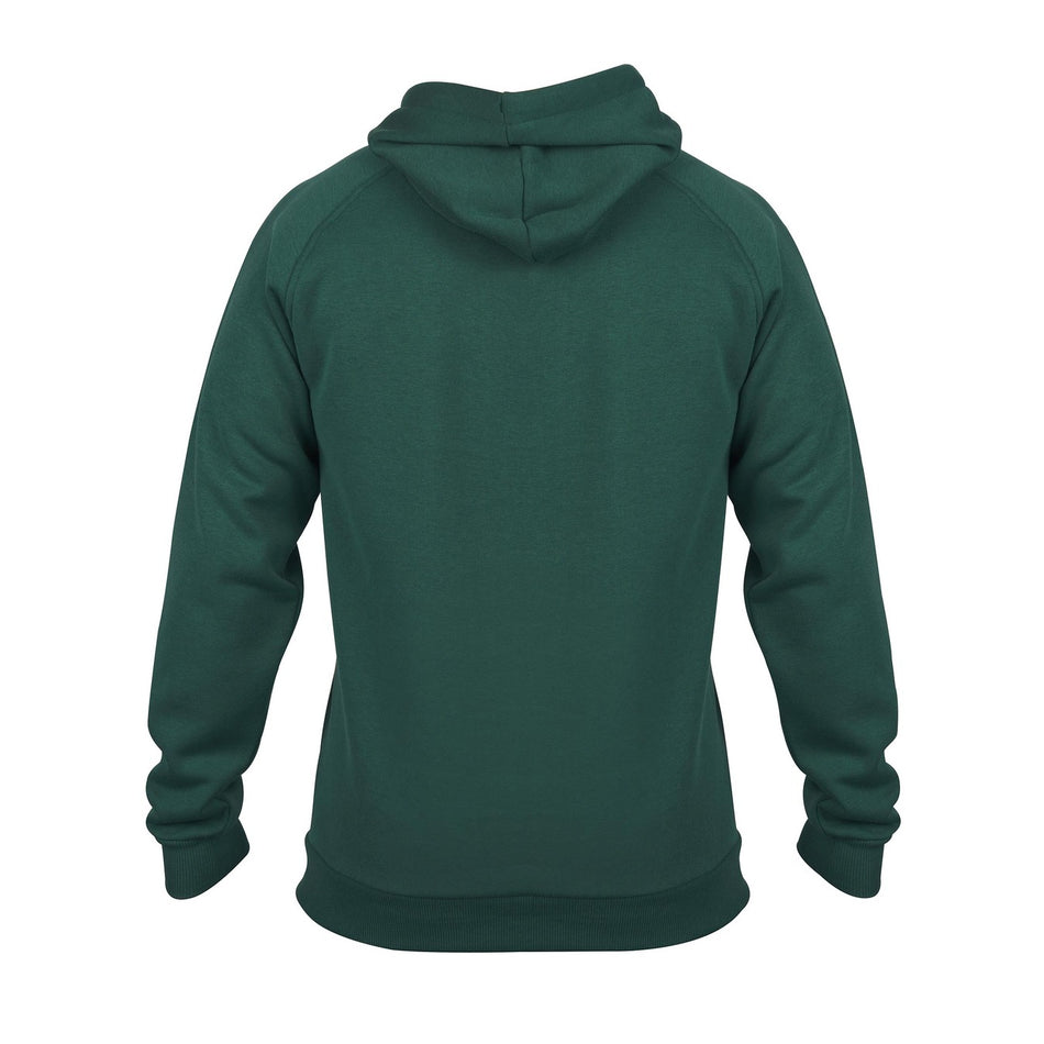 The Gray Nicolls Velocity Hoodie by Gray Nicolls is a dark green, sustainable hoodie shown from the back, featuring long sleeves, a relaxed fit, and an eco-friendly design.