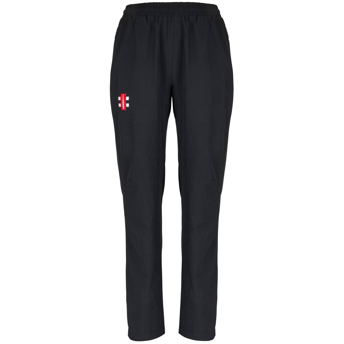 Gray Nicolls Bushley CC Ladies Velocity Track Trousers feature an elastic waistband and a small red and white Bushley CC logo on the upper left thigh, shown against a plain white background.