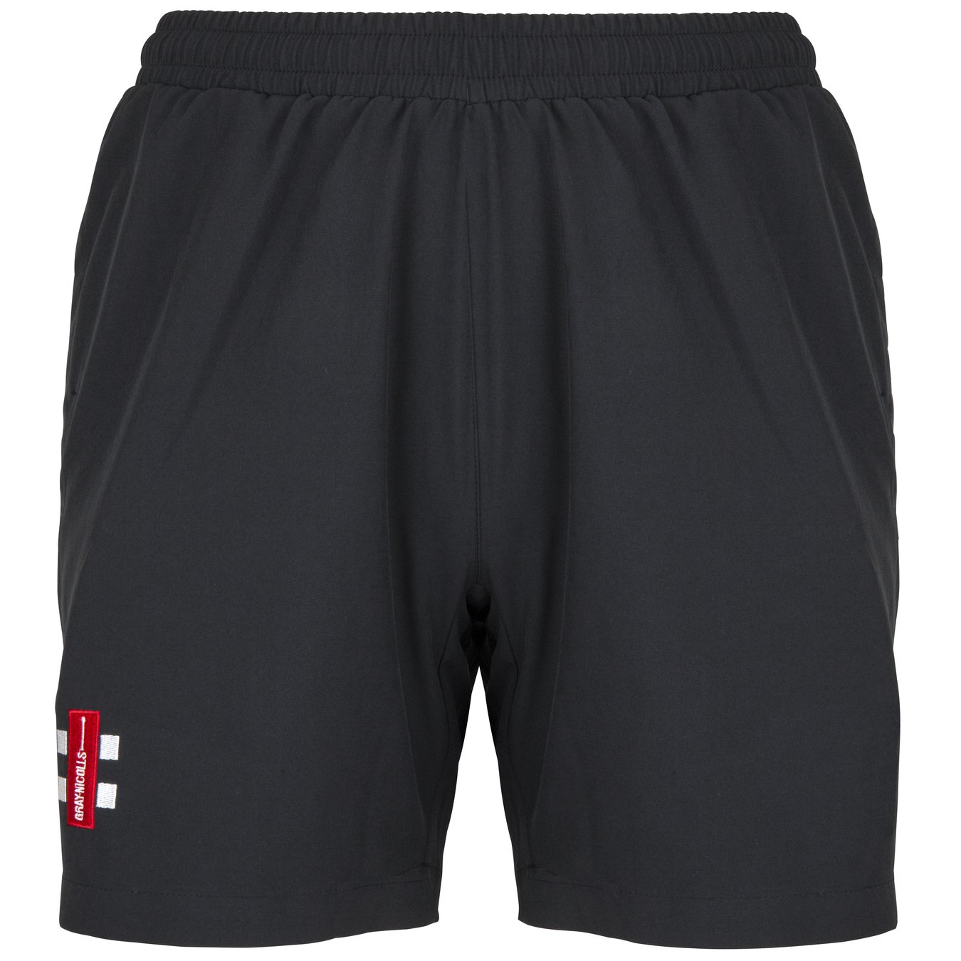 Gray Nicolls Bushley CC Ladies Velocity Shorts feature an elastic waistband, two side pockets, a simple design, and a small red and white Bushley CC club logo patch on the lower left leg for a sleek athletic look.