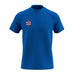 The Gray Nicolls GTS Junior S/S Tee Shirt is a royal blue short-sleeve performance top with a small red and white rectangular logo on the left chest, shown against a white background.