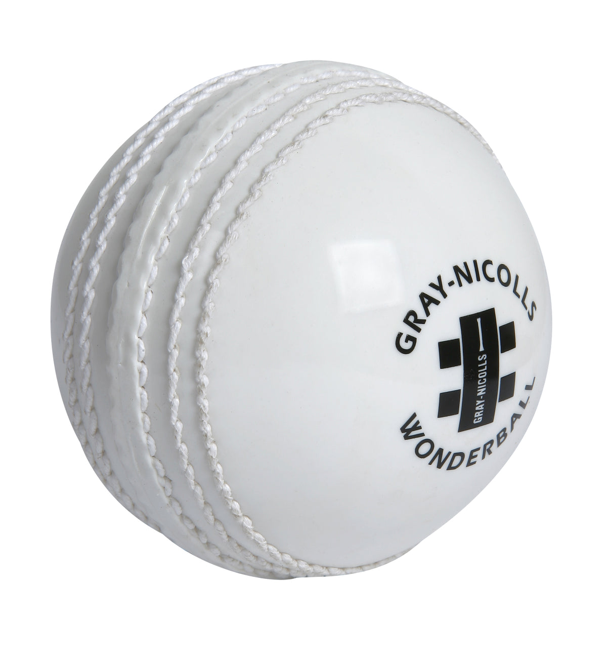 The white Gray Nicolls Wonderball features visible stitched seams, the Gray Nicolls logo, and is ideal for catching practice.
