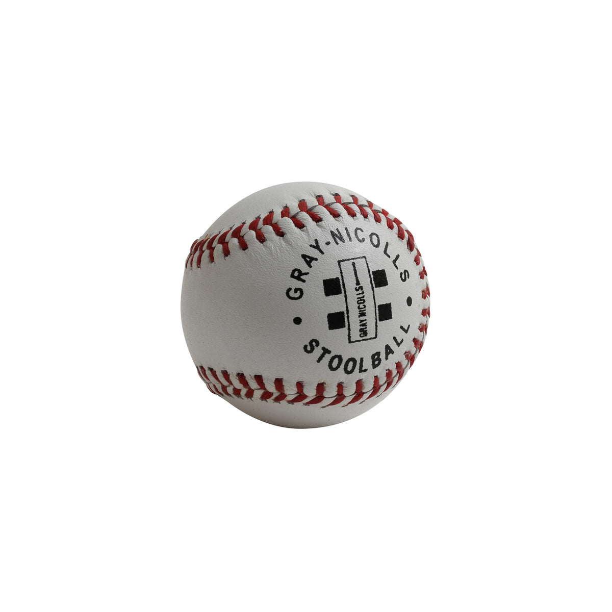 The Gray Nicolls Stoolball Ball, featuring red stitching and black Gray Nicolls branding, is designed for training and match play. Shown against a plain white background.