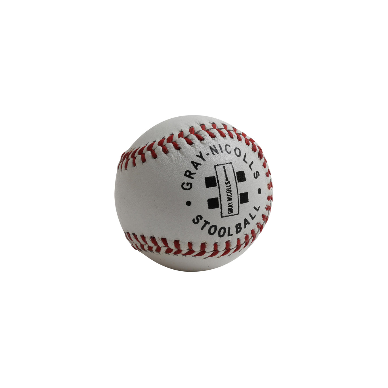 The Gray Nicolls Stoolball Ball, featuring red stitching and black Gray Nicolls branding, is designed for training and match play. Shown against a plain white background.