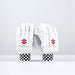 The Gray Nicolls Pro Performance Batting Gloves 2026 stand upright on a white surface, featuring black and white checkered wristbands and red logos, highlighting the classic design of these premium cricket gloves by Gray Nicolls.