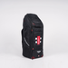 The Gray Nicolls Team 600 Duffle Bag 2026 is a large black sports backpack with red zippers, helmet and shoe pockets, side handles, a separate bat pocket, and a white “TEAM” and “SOCKS+TAPE” cross logo on the front, standing upright on a white background.