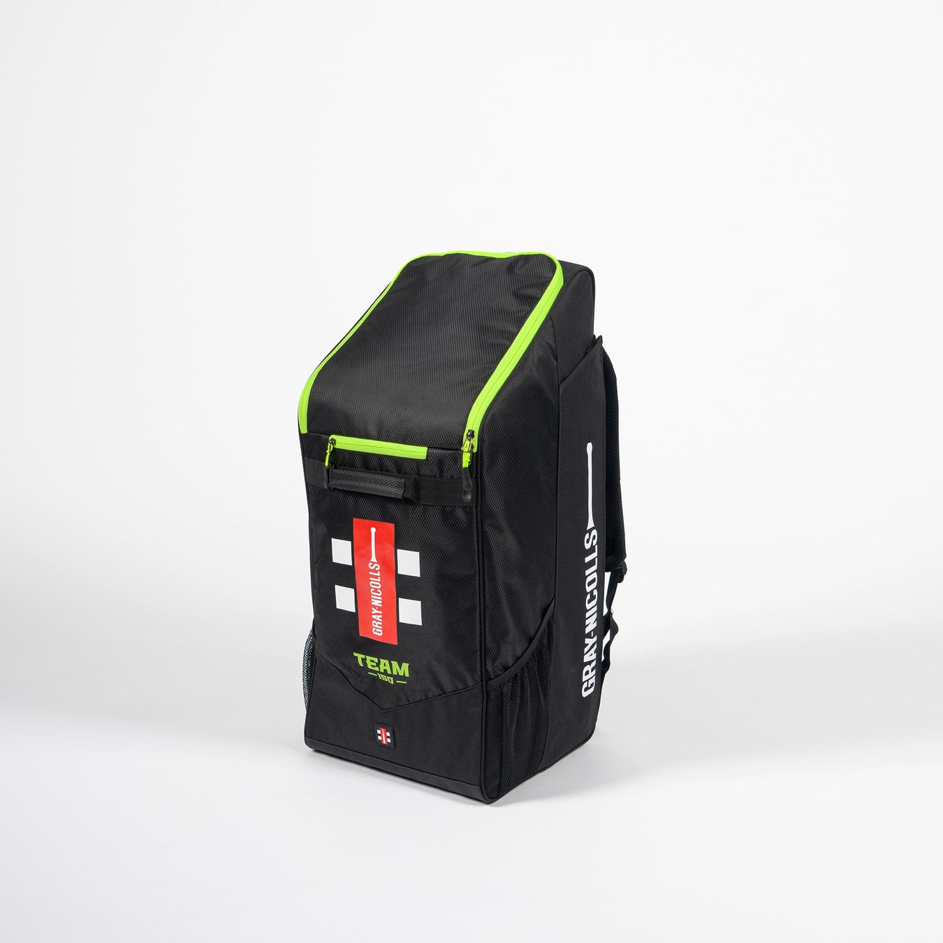 The Gray Nicolls Team 150 Duffle Bag 2026 features a black and yellow design with zippered top and branded graphics, making it perfect for carrying all your cricket kit essentials.