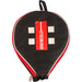 A black and red Gray Nicolls Stoolball Bat Cover with a zippered design, white logo, and rectangular front patterns for superior bat protection.