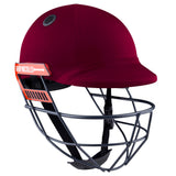The Gray Nicolls Ultimate 360 Helmet is maroon with a 360 faceguard for jaw protection, a black chin strap, and an orange GRAY-NICOLLS label on the side.