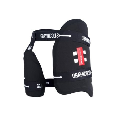 The Gray Nicolls Prestige 360 Black Thigh Pads feature dual-layer EVA padding, adjustable straps, and white Gray Nicolls branding for superior cricket protection and player safety.
