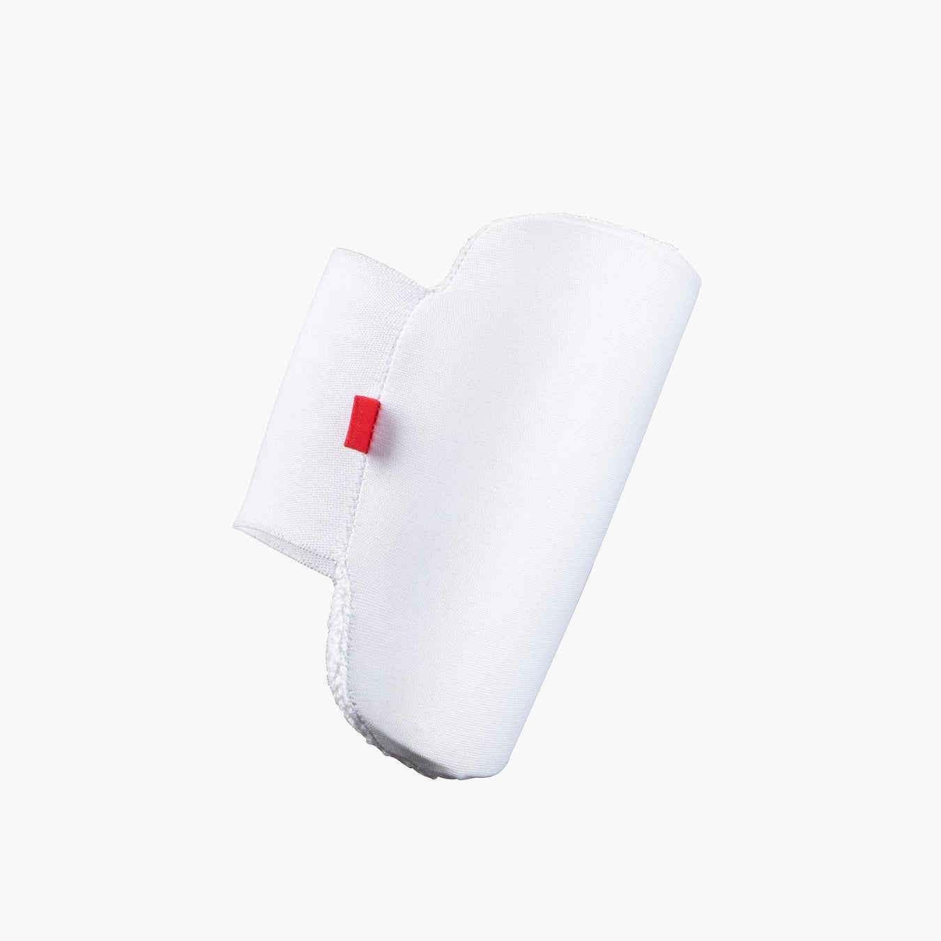 The Gray Nicolls Mini Pro Edition Arm Guard, a white protective gear for junior cricket, features a red tag and is displayed against a plain white background.