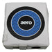 The Aero Off Stump Target by Aero is a square, white cricket training aid with a blue and black circular Aero logo, reinforced stitching, and a visible hole on the lower right side. Perfect for bowling practice.