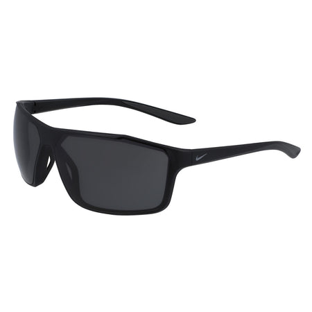 Nike Windstorm Performance Glasses by Nike feature rectangular dark-tinted lenses and a sleek sporty frame for maximum coverage, with the white Nike Swoosh logo on the temple arm.