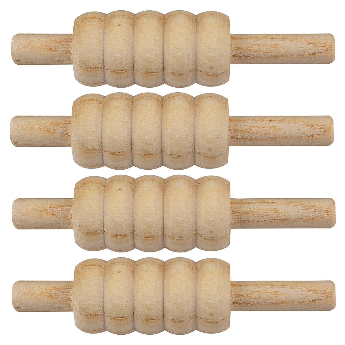 Four Gray Nicolls Standard Bails by Gray Nicolls are arranged in parallel rows on a white background, resembling lightweight cricket bails neatly lined up for display.