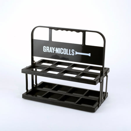 The Gray Nicolls Water Bottle Carrier is a black plastic, two-tier holder with a handle, GN750 compatible—ideal for carrying multiple bottles. Shown here against a plain white background.