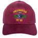 A maroon Custom Baseball Cap by Martin Berrill Sports featuring the Cowley Cricket Club crest with a goat, two green dragons, and "COWLEY CRICKET CLUB EST. 1921" in yellow. No minimum order required.