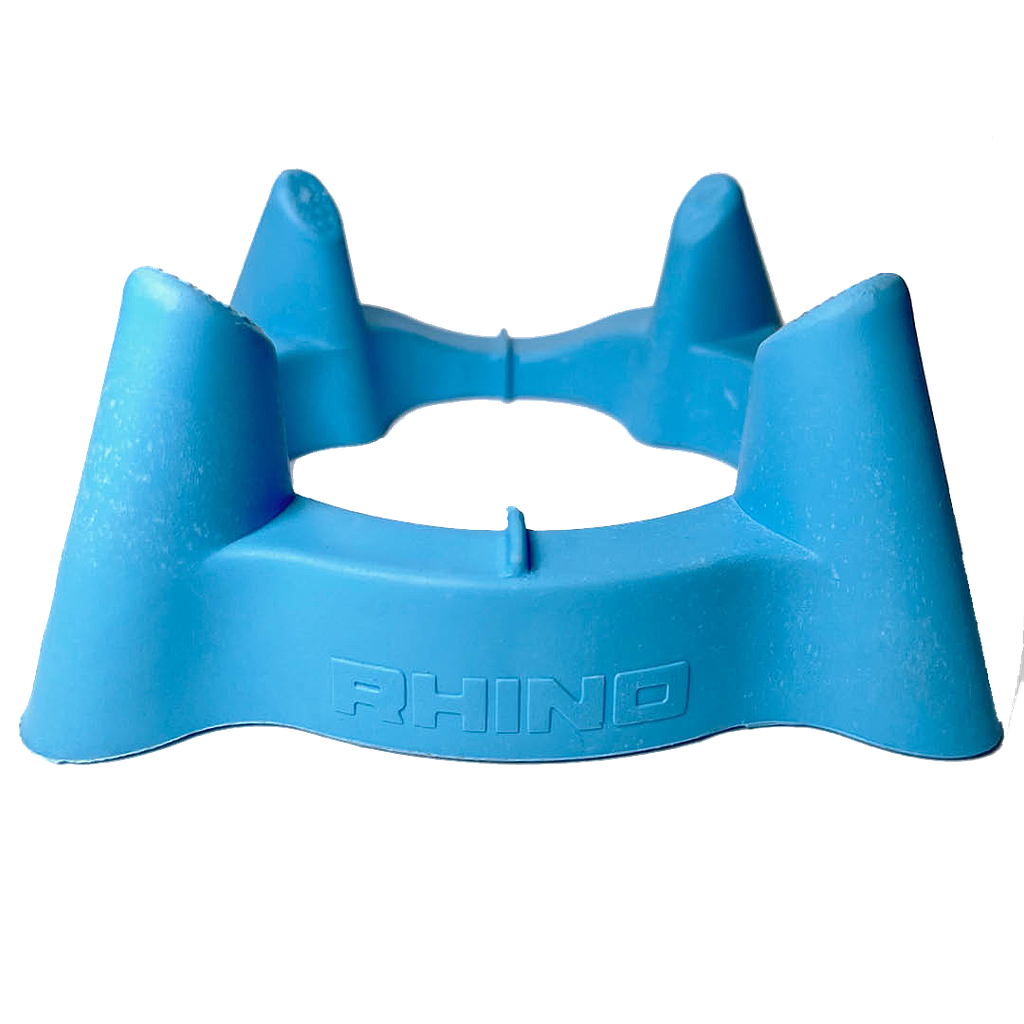 The Rhino Dave Alred Performance Kicking Tee is a blue plastic tee with four prongs and “RHINO” embossed on the front, designed to hold a rugby ball upright for accurate and consistent kicks.