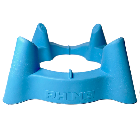 The Rhino Dave Alred Performance Kicking Tee is a blue plastic tee with four prongs and “RHINO” embossed on the front, designed to hold a rugby ball upright for accurate and consistent kicks.