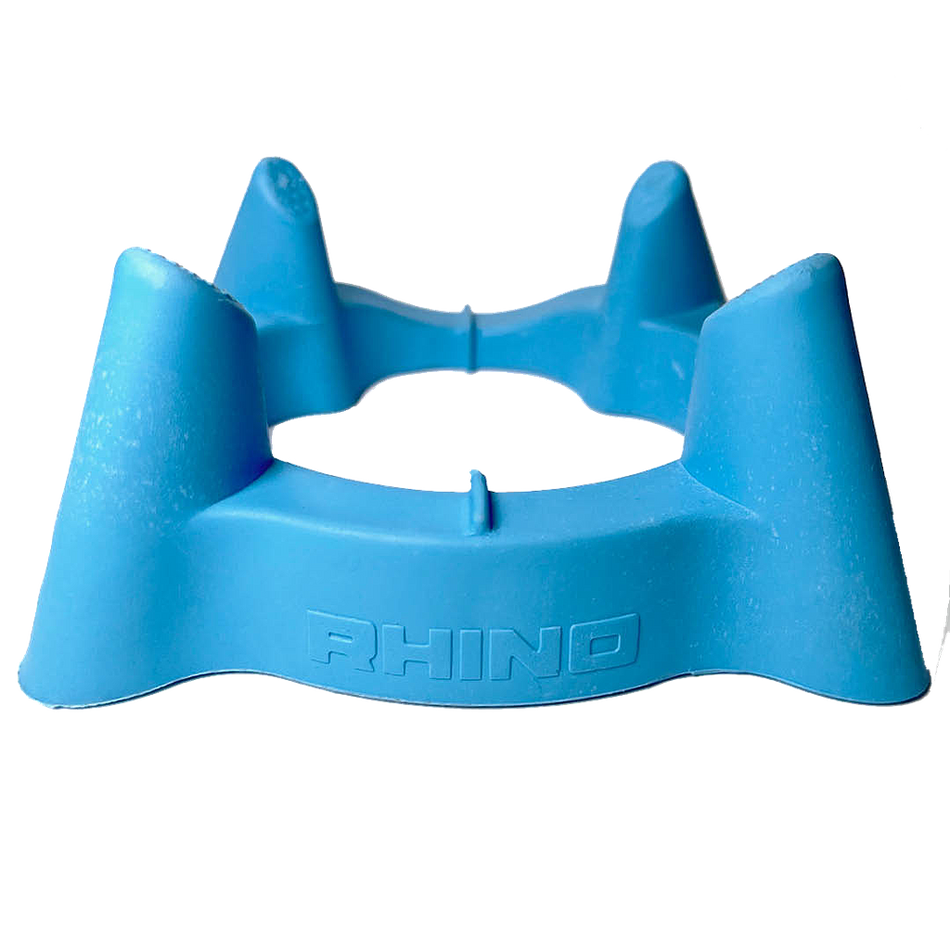 The Rhino Dave Alred Performance Kicking Tee is a blue plastic tee with four prongs and “RHINO” embossed on the front, designed to hold a rugby ball upright for accurate and consistent kicks.