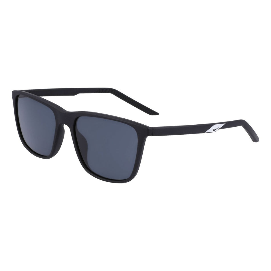 Nike State Performance Glasses by Nike feature a black rectangular frame with dark lenses, matte finish, and a white Nike logo on the side. The durable design offers a retro vibe and is shown against a clean white background.