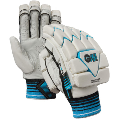 The Gunn & Moore Diamond Original Batting Gloves 2026 feature padded fingers, backs, ventilation holes, and the GM logo on the wrist in white with blue and black accents—perfect for fans of Ben Stokes gloves.