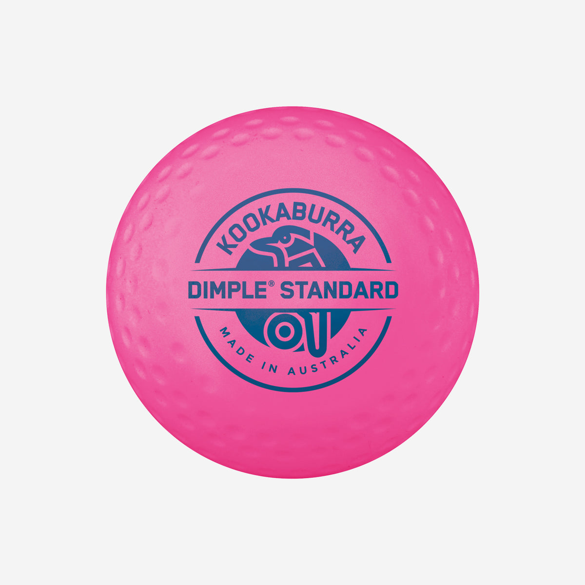 The Kookaburra Dimple Standard Hockey Ball is a pink ball with a textured surface, featuring the brand logo and "Kookaburra Dimple Standard Made in Australia" text.