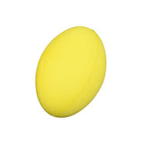 The Reydon Sports Uncoated Foam Rugby Ball is a yellow, oval-shaped foam ball resembling a rugby or American football, displayed on a white background.