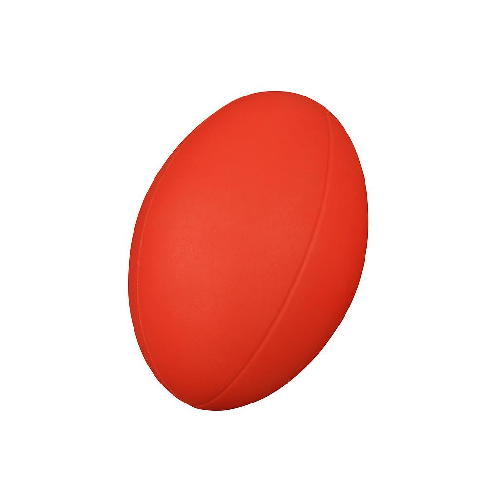 The Reydon Sports Coated Foam Rugby Ball is an oval, red foam ball similar to a size 3 rugby or Australian football, displayed on a white background.