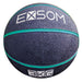 The Exsom Rubber Medicine Ball by Exsom is a textured black ball with teal stripes, perfect for functional training and strength conditioning, featuring "EXSOM" and "BKG" printed in white on its surface.