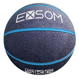 The Exsom Rubber Medicine Ball features a textured dark blue rubber surface, light blue stripes, and 5 KG weight marking—ideal for strength and conditioning or functional training routines.