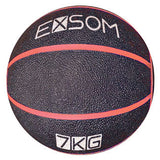 The Exsom Rubber Medicine Ball features a black textured rubber surface with two red stripes, EXSOM branding on top, and 7 KG marking—perfect for strength, conditioning, or functional training routines.