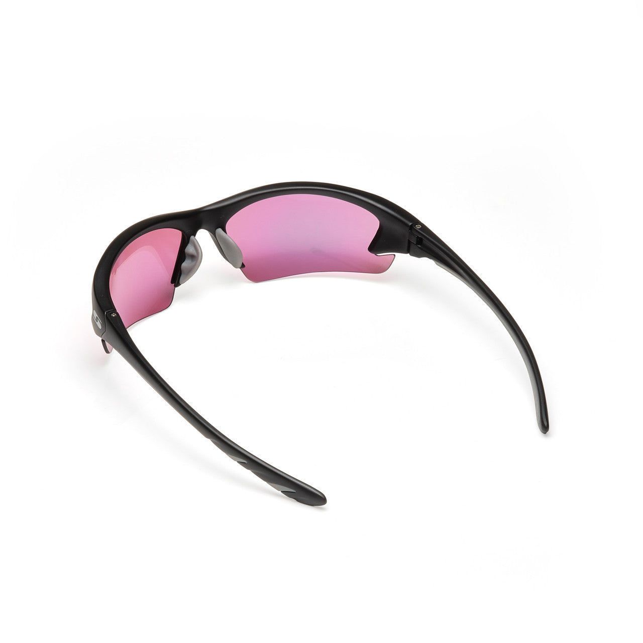 The Sunwise Equinox Black (with Golf Lens) by Sunwise features a lightweight frame and pink-tinted lenses, shown from an angled rear view on a white background.