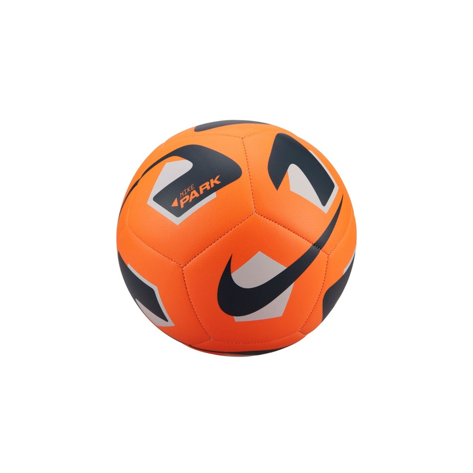 The Nike Park 2.0 Football by Nike, in vibrant Orange/White, is displayed against a white background—a durable size 5 soccer ball ideal for games and practice.