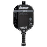 The Franklin FS Tour Tempo Pickleball Paddle by Franklin features a 16mm carbon fiber build, weighs 8.5-8.8 oz, is USA Pickleball approved, comes in grey, and is shown in its packaging.