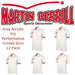 Martin Berrill Sports Gloucester promotes the Gray Nicolls Pro Performance V3 Cricket Shirt 12 Pack with Logo, showing five white custom shirts with various colored trims.