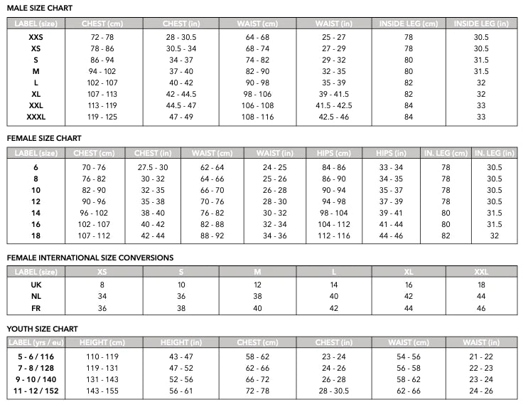 A size chart with chest, waist, hips, and inside leg (cm/in), for males, females, and youth. Ideal for Gray Nicolls Matrix V2 Match Trousers. Includes UK, NL & FR size conversions for females. Brand: Gray Nicolls.