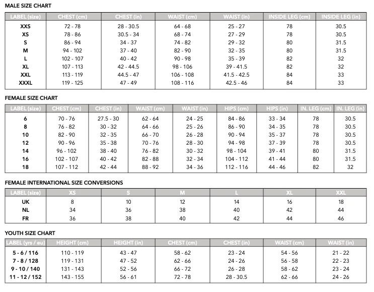 A size chart for the Gray Nicolls Arcadians Nine Elms CC Pro Performance Vest shows male, female, and youth sizes with chest, waist, hip, height, inside leg (inches/cm), plus international female size conversions. Moisture wicking design.