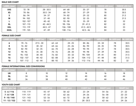 A size chart for the Gray Nicolls Arcadians Nine Elms CC Pro Performance Vest shows male, female, and youth sizes with chest, waist, hip, height, inside leg (inches/cm), plus international female size conversions. Moisture wicking design.