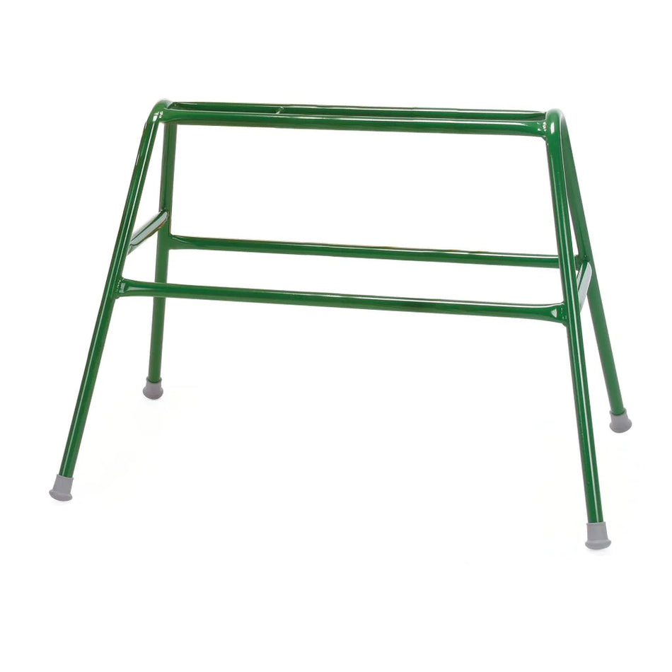 The Niels Larsen Agility Trestle by Niels Larsen features a green powder-coated steel frame with four angled legs, two horizontal support bars, and non-marking rubber feet on each leg, shown against a white background.