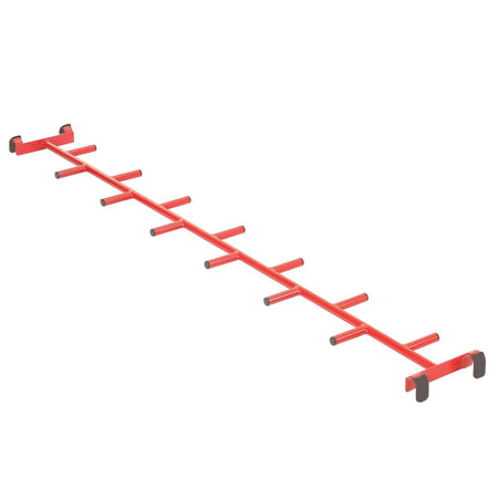 The Niels Larsen Steel Linking Equipment Set by Niels Larsen features a red agility ladder with black end caps and grips, laid flat on white—ideal for traversing activities and pairing with climbing frames or agility tables.