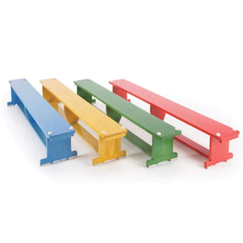 The Niels Larsen Activbench by Niels Larsen, shown in red, is a sustainable timber bench perfect for schools or as a colorful, lightweight gym bench.