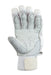 The Hunts County Platinum Batting Gloves by Hunts County feature a white and gray design, pittards leather palm, finger padding, perforations for breathability, and an adjustable wrist strap with a circular logo. Glove is shown palm up against a white background.