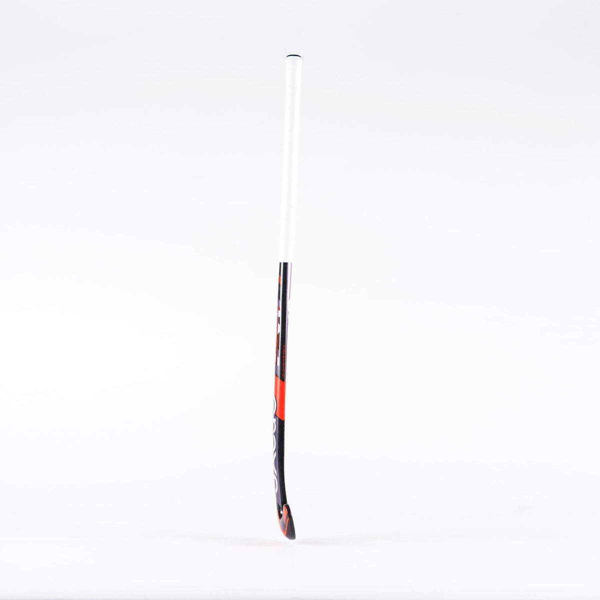 The Grays Jumbow 7 Senior Hockey Stick, featuring a white handle and a black, red, and white curved lower section ideal for drag-flicking, stands upright against a plain white background.