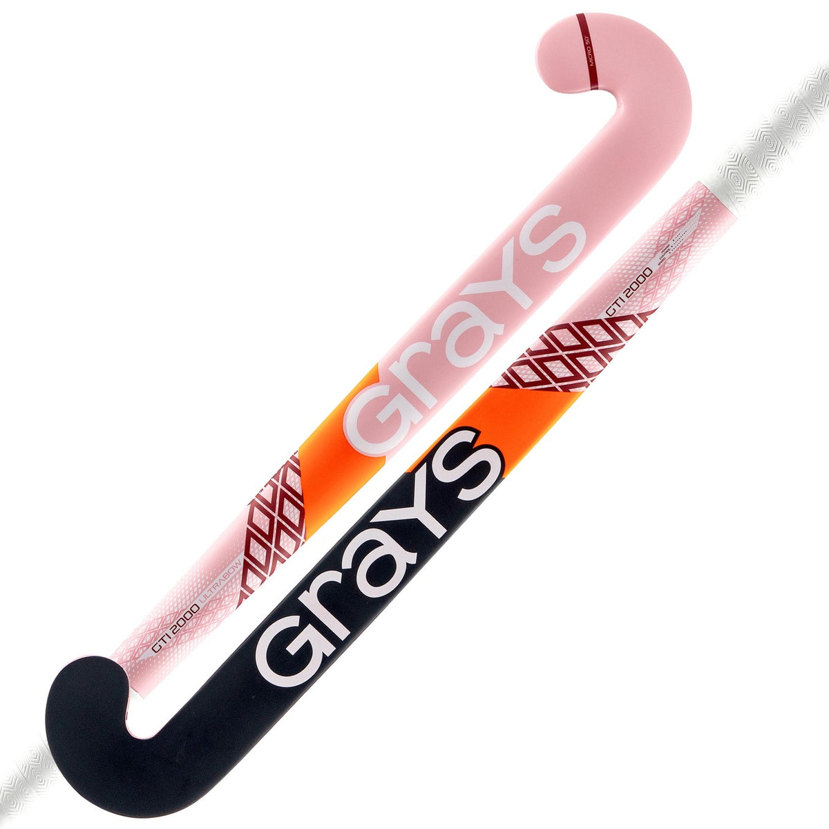 The Grays GTI2000 Ultrabow Indoor Hockey Stick in pink features the Grays brand name in large white letters along the shaft.